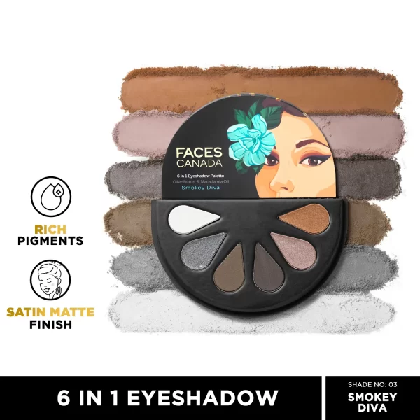 Faces Canada 6 In 1 Eyeshadow Palette 03 Smokey Diva B