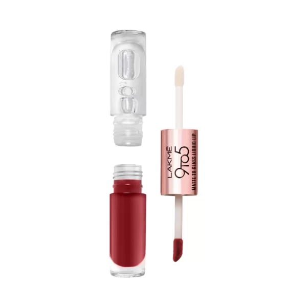 Lakme 9 to 5 matte to glass liquid lip color vintage red 1