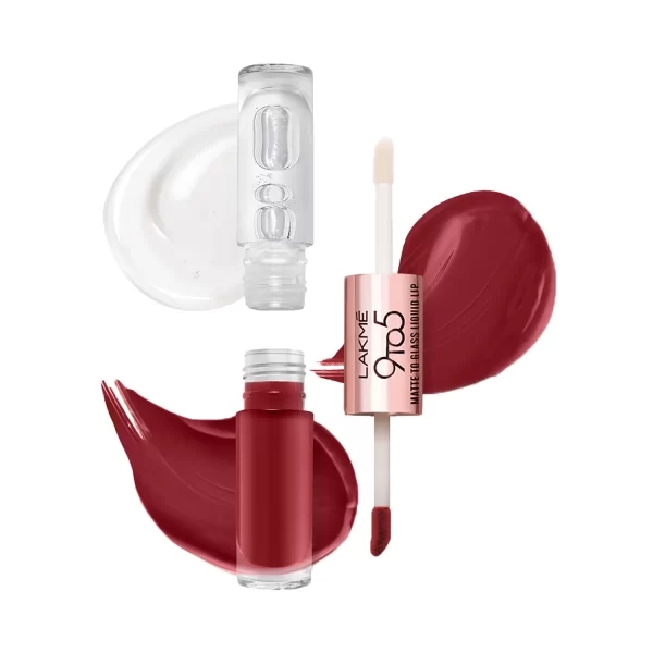Lakme 9 to 5 matte to glass liquid lip color vintage red 2