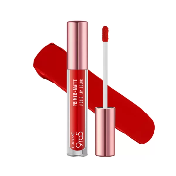 Lakme 9 To 5 Primer + Matte Liquid Lip Color Mr2 Driven Red 1