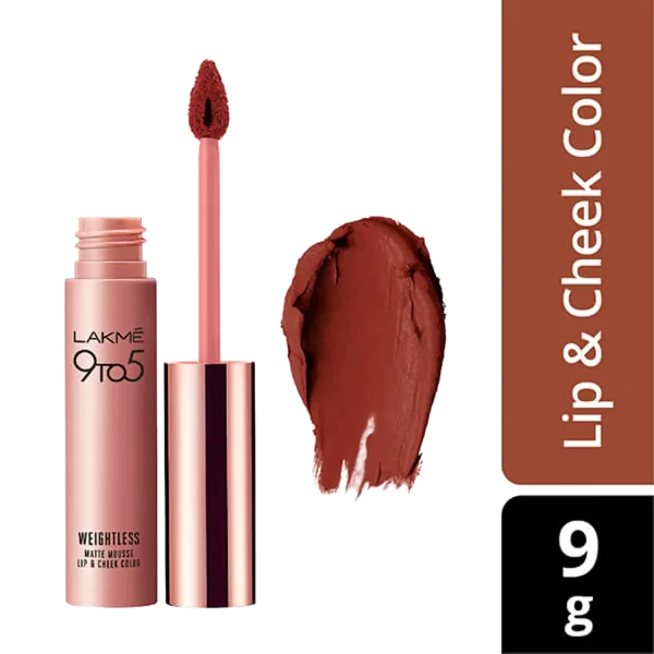 Lakme 9 To 5 Weightless Matte Mousse Lip & Cheek Color Brick Bloom 1