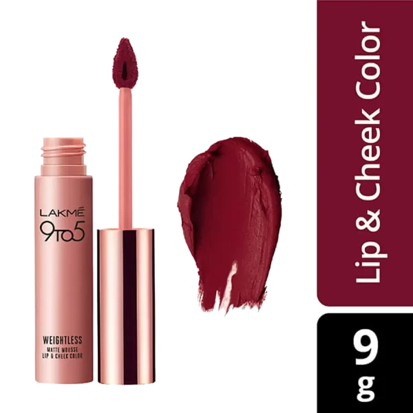 Lakme 9 To 5 Weightless Matte Mousse Lip & Cheek Color Rosy Plum 1