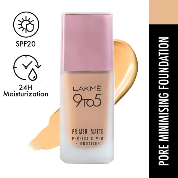 Lakme 9 To 5 Primer + Matte Perfect Cover Foundation C100 Cool Ivory 1