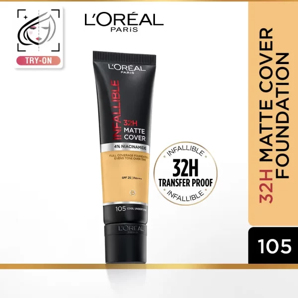 L’oreal Paris Infallible 24h Matte Cover Liquid Foundation 105 Fair Linen 1