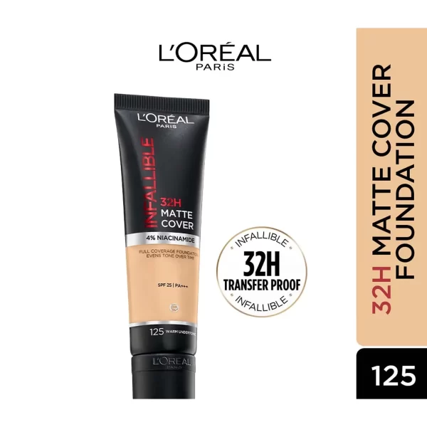 L'oreal Paris Infallible 32h Matte Cover Liquid Foundation 125 Warm Undertone