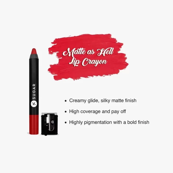 Sugar Cosmetics Matte As Hell Crayon Lipstick 01 Scarlett O'hara (red) 2