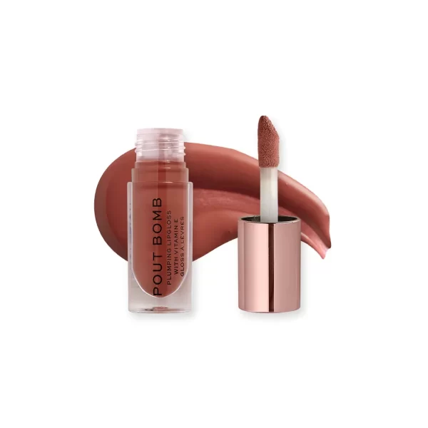 Makeup Revolution Pout Bomb Plumping Lipgloss Vitamin E For Nourishment & High Shine Cookie Deep Nude 1