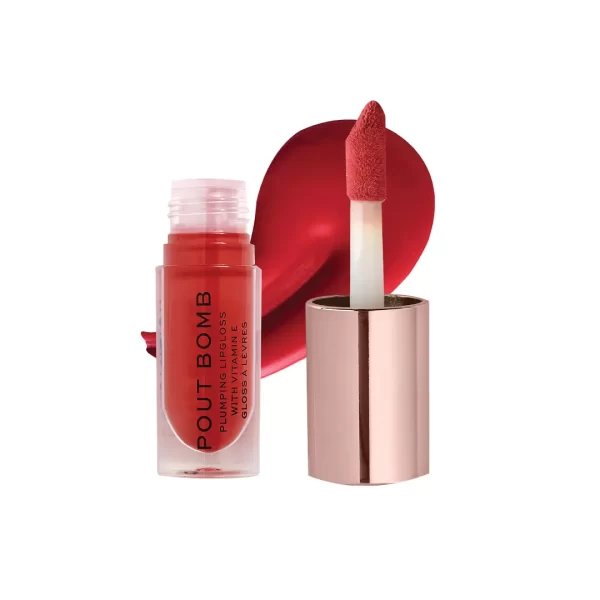 Makeup Revolution Pout Bomb Plumping Lipgloss Vitamin E For Nourishment & High Shine Juicy Red 1