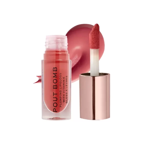 Makeup Revolution Pout Bomb Plumping Lipgloss Vitamin E For Nourishment & High Shine Peachy Coral 3