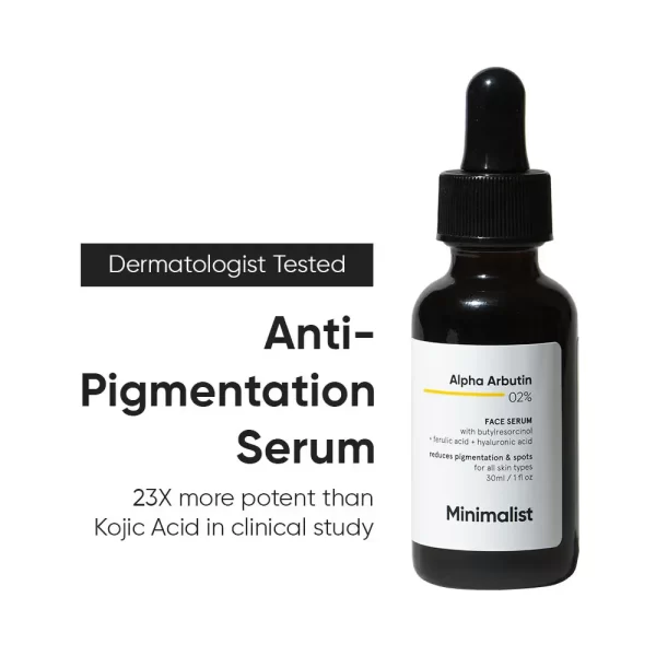 Minimalist 2% Alpha Arbutin Face Serum With Butylresorcinol & Ferulic Acid For Hyperpigmentation] 2