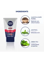 Nivea Men Acne Face Wash For Oily & Acne Prone Skin, Fights Oil & Dirt With Magnolia Bark Power3