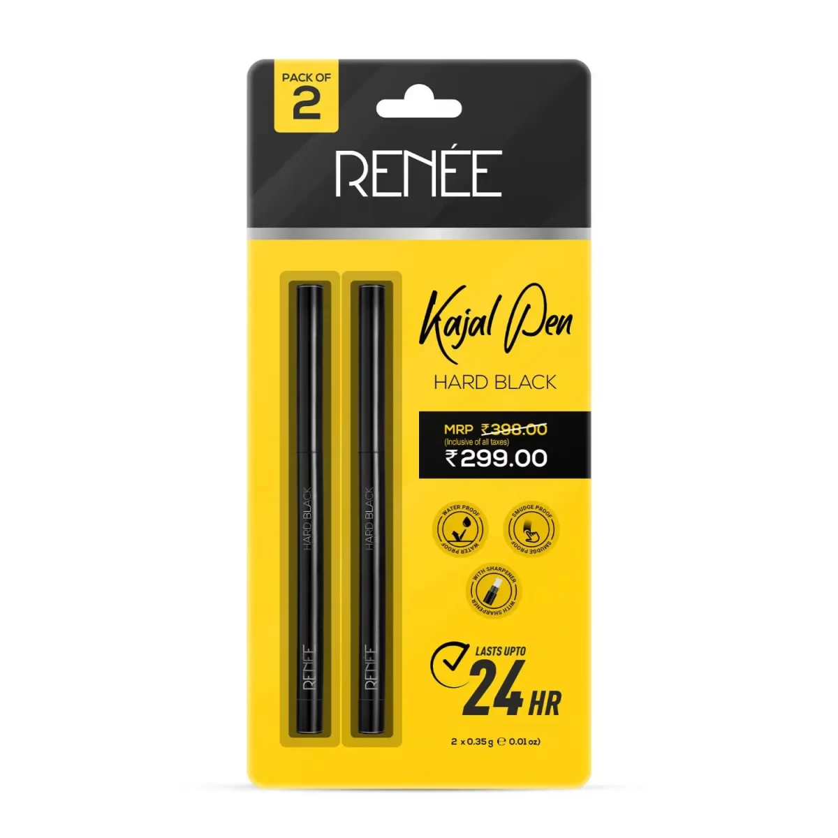 Renee Cosmetics Hard Black Kajal Pen With Sharpener Pack Of 2 1