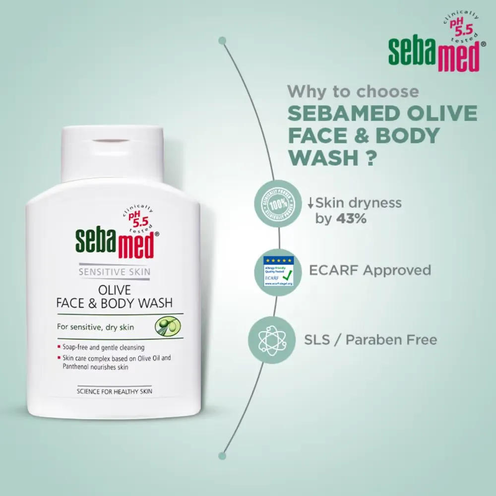 Sebamed Olive Face & Body Wash, Ph 5.5, Soap Free, Sensitive Dry Skin, With Olive Oil & Panthenol1