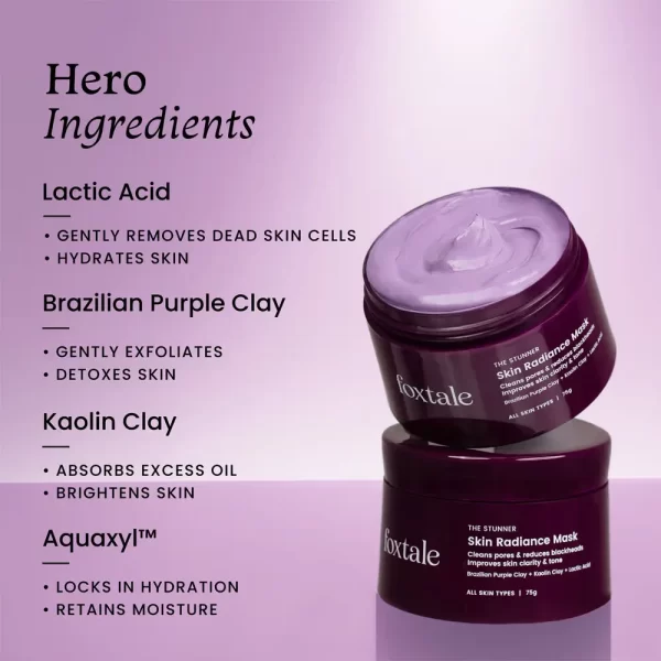 Foxtale De Tan Skin Radiance Mask, With Lactic Acid, Brazilian Purple Clay & Kaolin Clay1