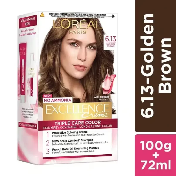 Loreal Paris Excellence Creme Hair Colour, 172 G 6.13 Golden Brown