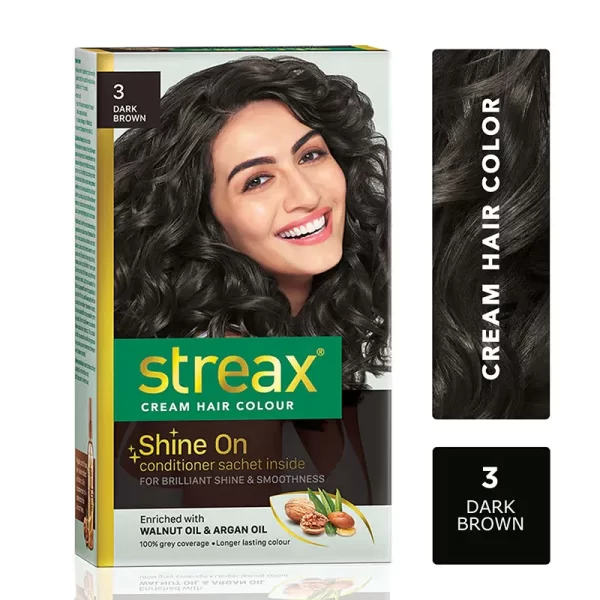 Streax Cream Hair Colour With 100% Grey Coverage & No Ammonia 3 Dark Brown