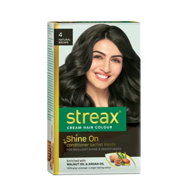 Streax Cream Hair Colour With 100% Grey Coverage & No Ammonia 4 Natural Brown