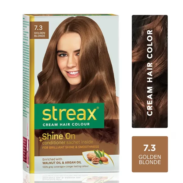 Streax Cream Hair Colour With 100% Grey Coverage & No Ammonia 7.3 Golden Blonde1