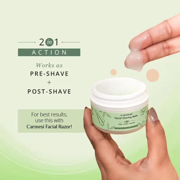 Carmesi Facial Shaving Balm For Women 2 In 1 (pre + Post Shave) Aloe Vera, Cucumber, Neem2