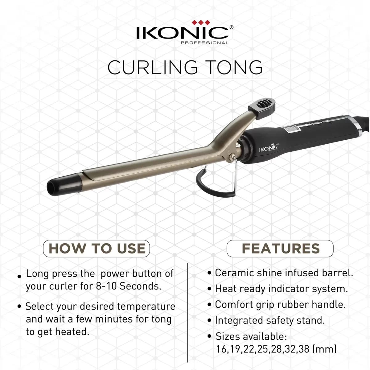 Ikonic Professional Curling Tong Black (ct25)5