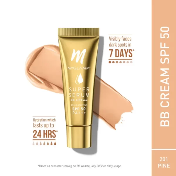 Myglamm Super Serum Bb Cream With Hyaluronic Acid & Spf 50 Pa+++, Moisturising 201 Pine