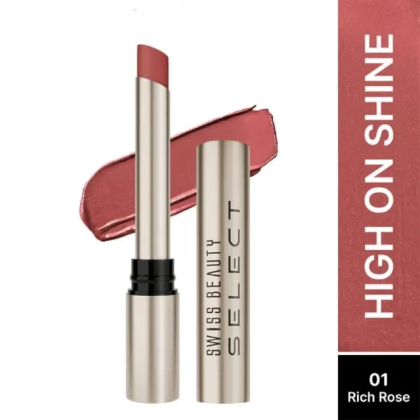 Swiss Beauty Select High On Shine Lipstick 1 Rich Rose1