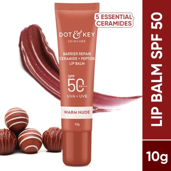 Dot & Key Ceramide & Peptide Barrier Repair Spf 50 Pa+++ Tinted Lip Balm For Plump Lips Warm Nude