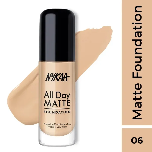 Nykaa all day matte long wear liquid foundation for normal to combination skin beige 06