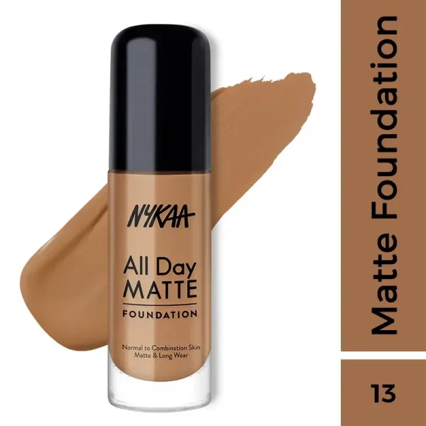 Nykaa all day matte long wear liquid foundation for normal to combination skin honey 13