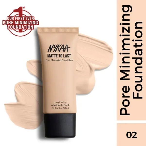 Nykaa cosmetics matte to last pore minimizing foundation 02y light