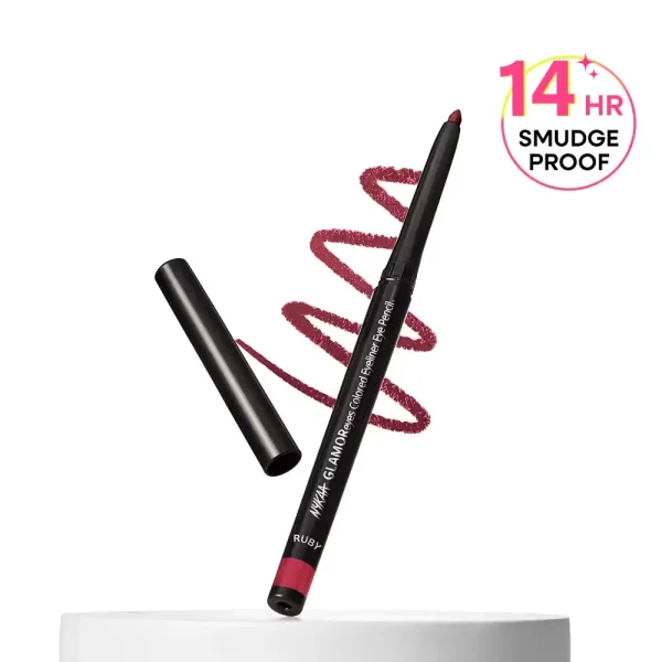 Nykaa glamoreyes waterproof & smudgeproof colored kajal eyeliner eye pencil ruby