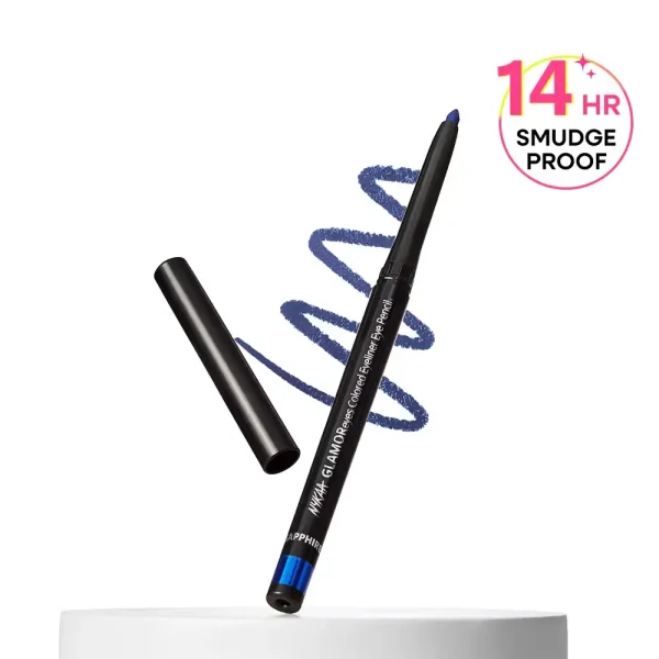 Nykaa glamoreyes waterproof & smudgeproof colored kajal eyeliner eye pencil sapphire