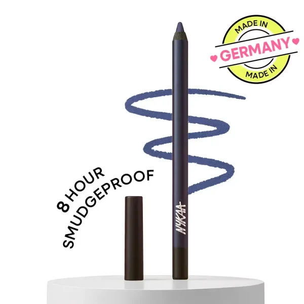 Nykaa glamoreyes waterproof & smudgeproof shimmer eye pencil azure charm (dark blue)