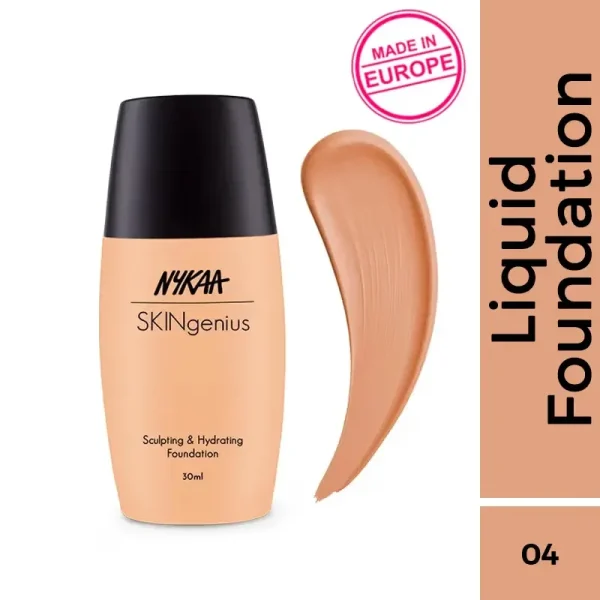 Nykaa skingenius sculpting & hydrating dewy foundation for dry skin true tan 04