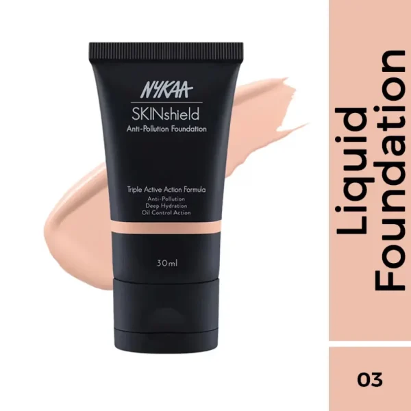 Nykaa skinshield anti pollution matte foundation for oily skin frisky creme 03