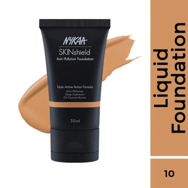 Nykaa skinshield anti pollution matte foundation for oily skin golden hour 10