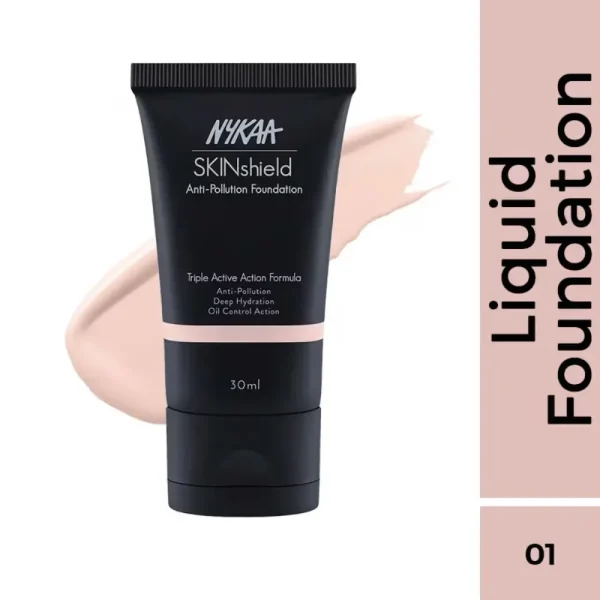 Nykaa skinshield anti pollution matte foundation for oily skin pretty porcelain 01