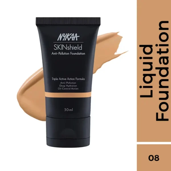 Nykaa skinshield anti pollution matte foundation for oily skin pure olive 08
