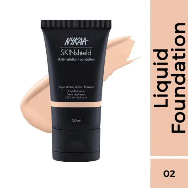 Nykaa skinshield anti pollution matte foundation for oily skin very vanilla 02